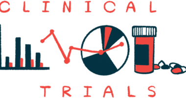 A bar graph, a pie chart, and a bottle of oral prescription medication are shown sandwiched between the words 'CLINICAL' and 'TRIALS.'