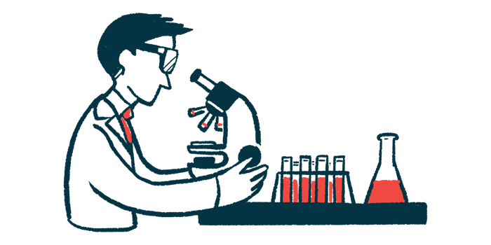 An illustration of a scientist looking through a microscope.