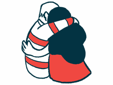 Two people are shown sharing a hug.