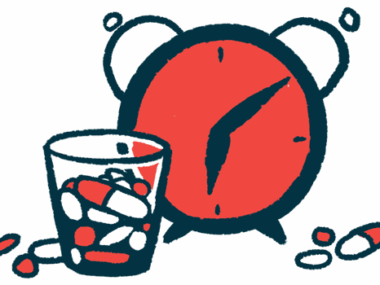 An illustration shows an alarm clock and a glass filled with pills.