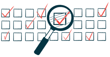 A magnifying glass highlights a checked box on a survey form.