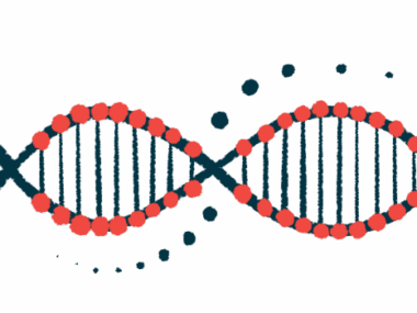 A close-up view of a DNA strand, shown horizontally, highlights its ribbon-like structure.
