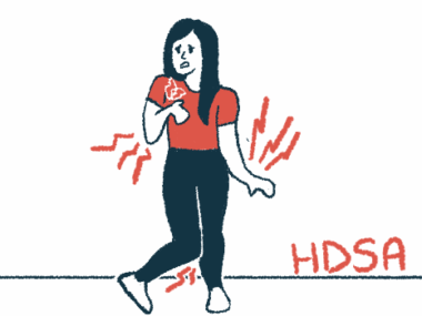 A woman is shown experiencing chorea, manifesting as involuntary movements of her arms and legs, as an illustration for the HDSA convention.