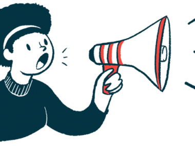 A woman speaks into a megaphone.