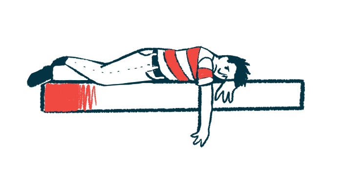 A person in a red and white striped shirt lies face down on a surface, appearing depressed