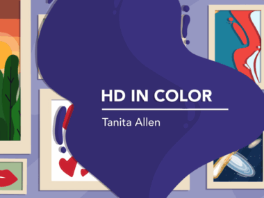 This banner image for the HD in Color column by Tanita Allen features illustrations of several framed pieces of artwork including high-heeled shoes and a sunrise.