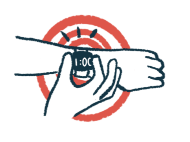 A person adjusts a smartwatch in this illustration.