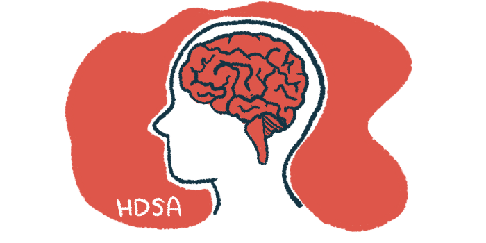 A outline of a human head with the brain highlighted is shown against a red background with