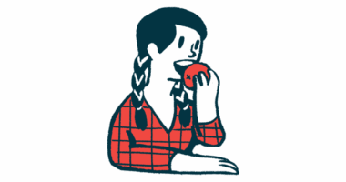 A person eats an apple.