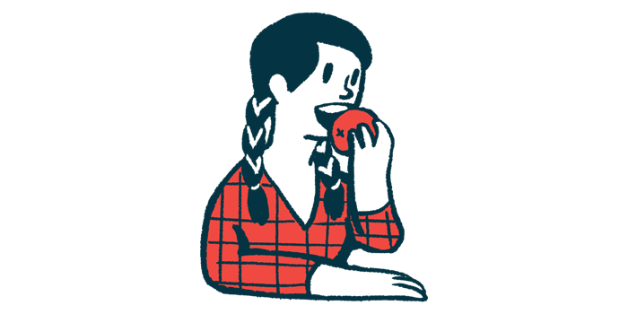 A person eats an apple.